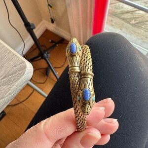 Gold Snake Bracelet with Blue Accents